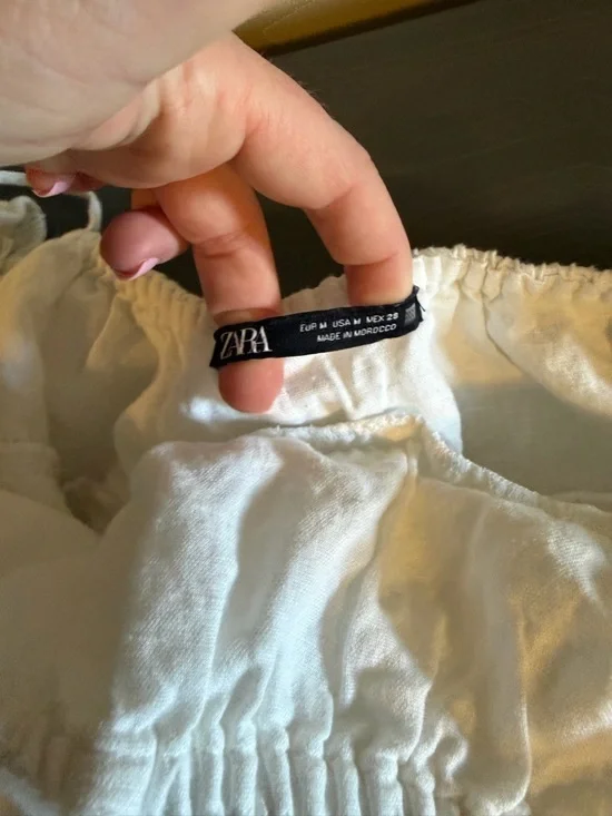 Zara Linen White Tiered Ruffle Spaghetti Strap Top - Picture 5 of 6